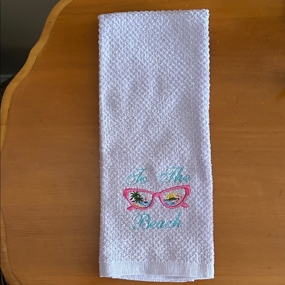 Purple Beach Themed Towel with Embroidery